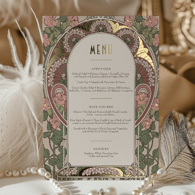Carte de menu Accents or Art Nouveau Mariage (Créateur téléchargé)