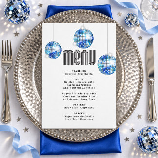 Carte de Menu Baby Shower Rétro Disco Balle Bleue
