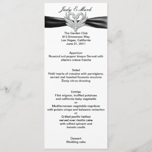 Carte de menu Black Ribbon Silver Swans