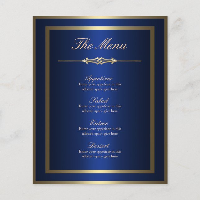 Carte de menu bleu et or (Devant)