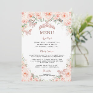 Carte de menu Blush Floral Rose Gold Quinceanera 1