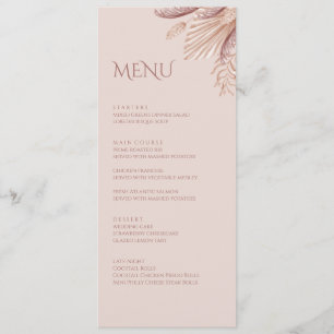 Carte de menu Boho Blush Pampas Grass Mariage