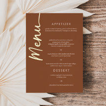 Carte de menu Boho Brown Terracotta Gold Foil