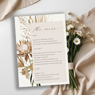 Carte de menu Boho Protea séché Palm Floral Mariag