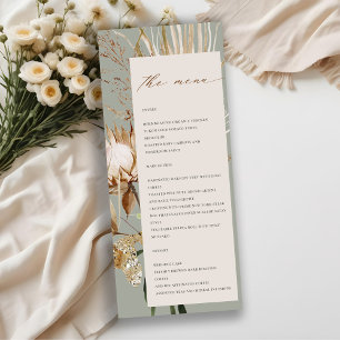 Carte de menu Boho Protea séché Palm Floral Mariag