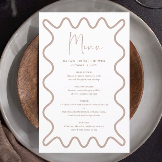 Carte de menu Bordure velours beige Taupe avec nom (Créateur téléchargé)