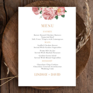 Carte de menu Bouquet de roses Peony
