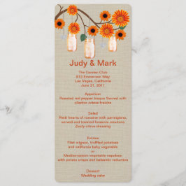 Carte de menu Burlap Rustic Orange Mason Jars