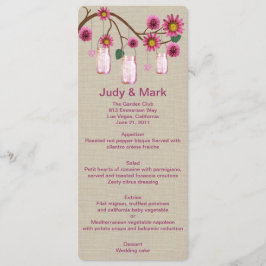 Carte de menu Burlap Rustique Rose Mason Jars