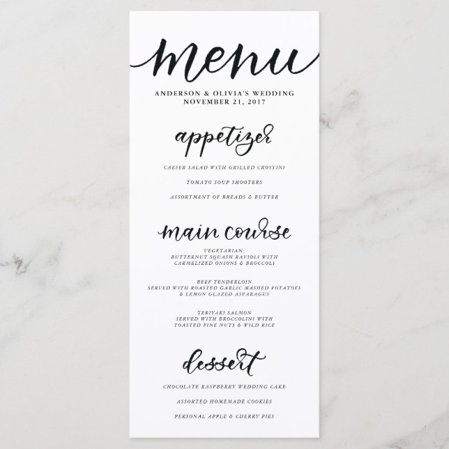 Carte de menu Calligraphie (Devant)