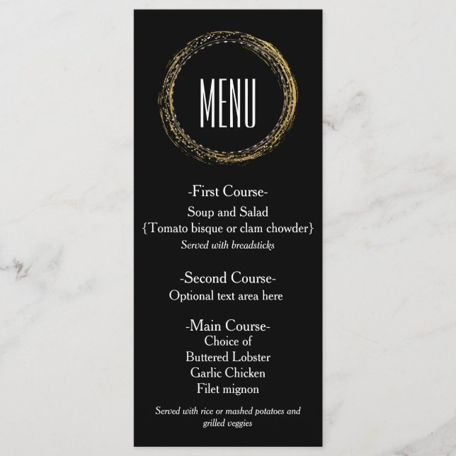 Carte de menu Chic Gold Foil & Black Glamor Circle (Devant)