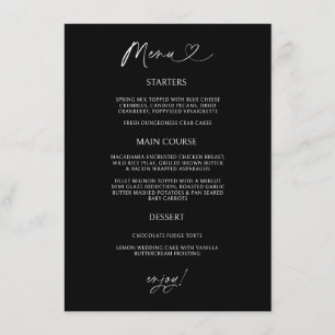 Carte de menu Chic Heart minimale pour réception d