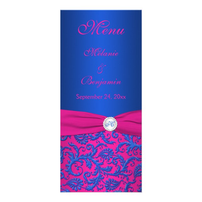 Carte de menu Cobalt et Fuchsia Damask 2 (Devant)