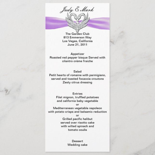 Carte de menu Cycles en argent violet Ribbon (Devant)