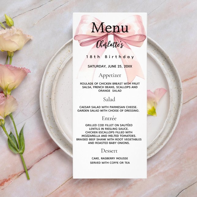 Carte de menu d'anniversaire de l'arc rose (Créateur téléchargé)