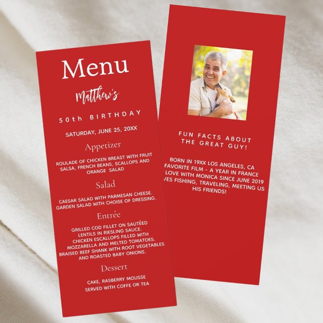 Carte de menu d'anniversaire pour les photos rouge (Créateur téléchargé)