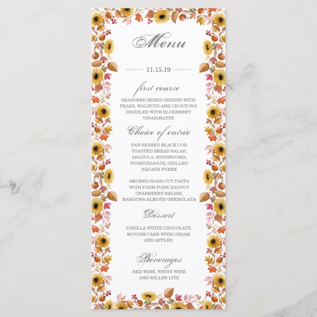 Carte de menu d'automne citrouilles de tournesol d (Devant)