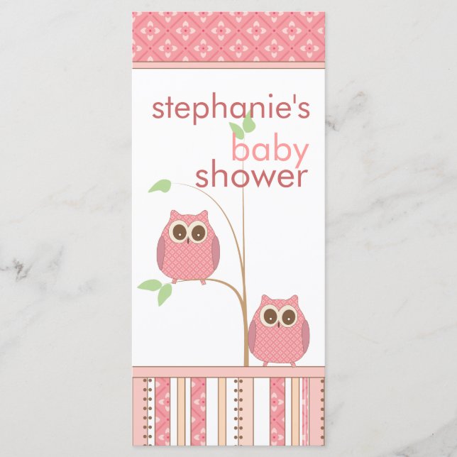 Carte de menu de baby shower de rose de hibou de (Devant)