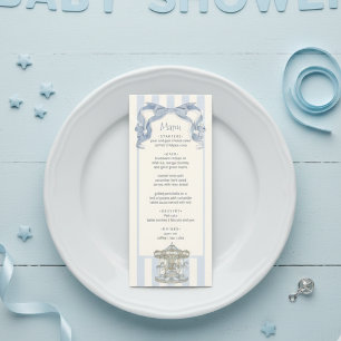 Carte de Menu de Baby Shower Oh Boy Blue Bow Carou