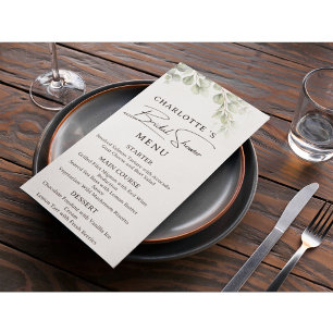 Carte de menu de Baby Shower Rustique Eucalyptus