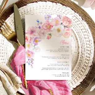 Carte de menu de bapteme floral rose Eloise