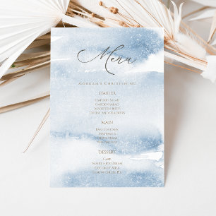 Carte de menu de baptême garçon aquarelle bleue