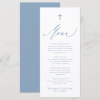 Carte de menu de baptême garçon Bleu Poussiéreux e