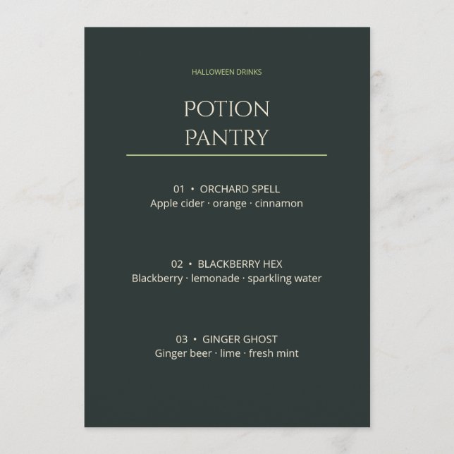 Carte de menu de boissons Halloween modifiable Pot (Devant)
