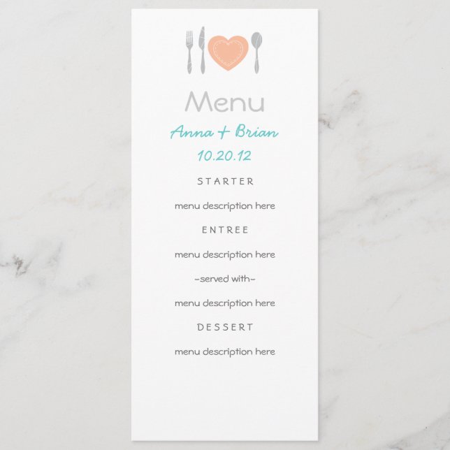 Carte de menu de coeur (Devant)