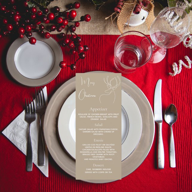 carte de menu de dîner de fête de Noël beige renne (Créateur téléchargé)