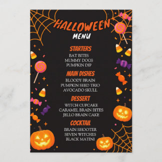 Carte de menu de dîner de fête d'Halloween avec bo