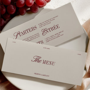 Carte de Menu de Dîner de Mariage Élégant Bourgogn