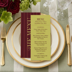 Carte de Menu de Dîner de Mariage Élégante Rayée C