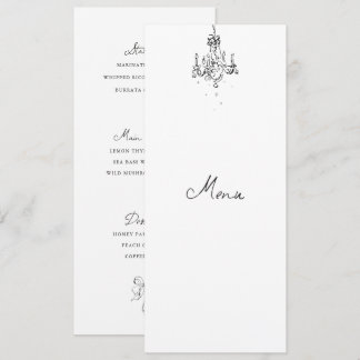 Carte de menu de dîner de mariage noir et blanc de