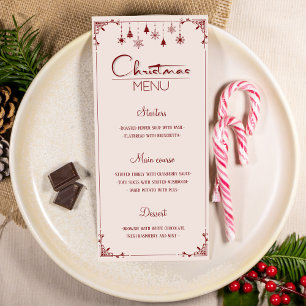 Carte de menu de dîner de Noël crème rouge classiq