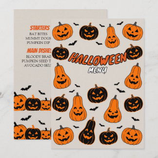 Carte de menu de fête Halloween à motif de citroui