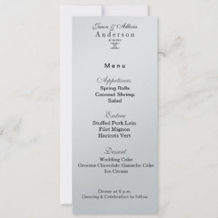 Carte de menu de glace argentée pour mariages et g