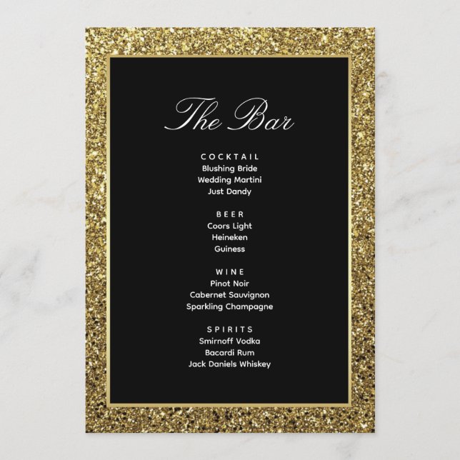 Carte de menu de la barre de boissons Mariage noir (Devant)