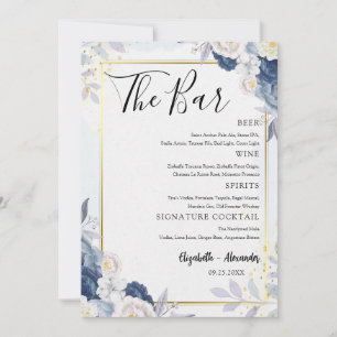Carte de menu de la barre de Mariage Dusty Blue Go