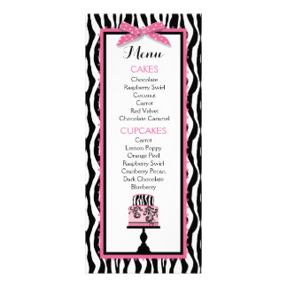 Carte de menu de la boulangerie Zebra Print and Ca