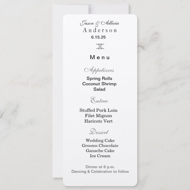 Carte de menu de mariage (Devant)
