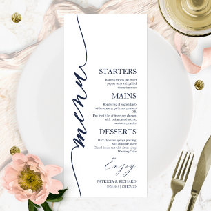 Carte de menu de mariage 4x9 écriture élégante pou