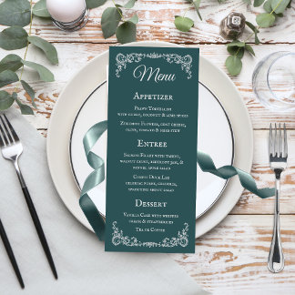 Carte de menu de mariage à bordure vintage romanti