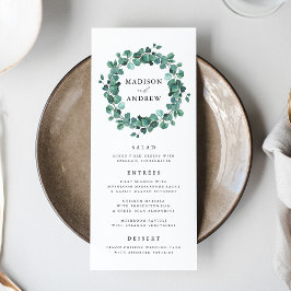 Carte de menu de mariage à la verdure d'eucalyptus
