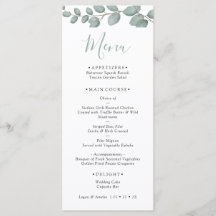 Carte de menu de mariage à la verdure d'eucalyptus