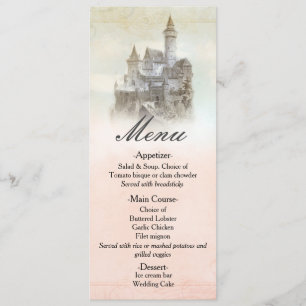 Carte de menu de mariage au château de conte de fé