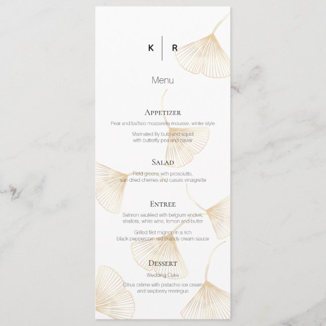 Carte de menu de mariage aux feuilles de ginkgo do (Devant)