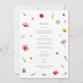 Carte de menu de mariage aux fleurs sauvages de pr