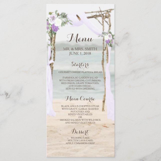 Carte de menu de mariage Beach Arbor Lavender (Devant)