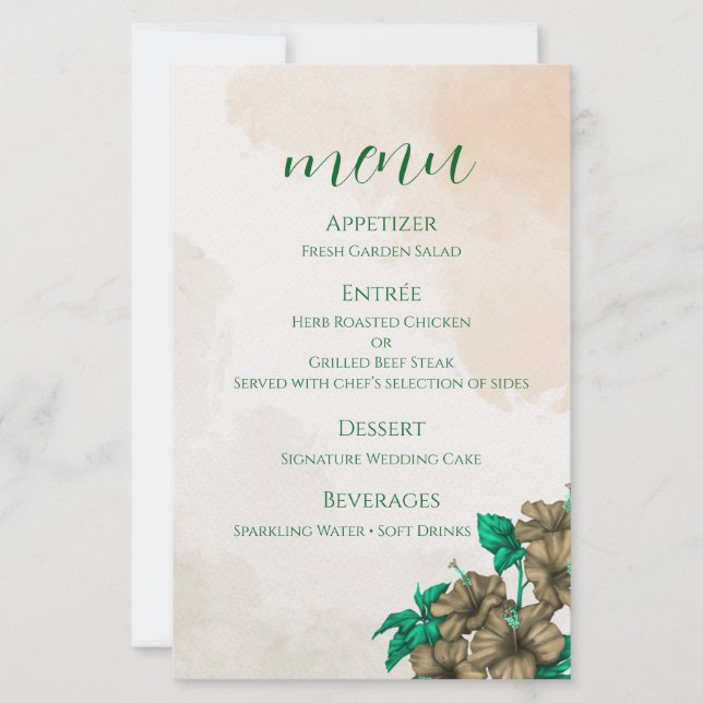 Carte de menu de mariage botanique vert (Devant)